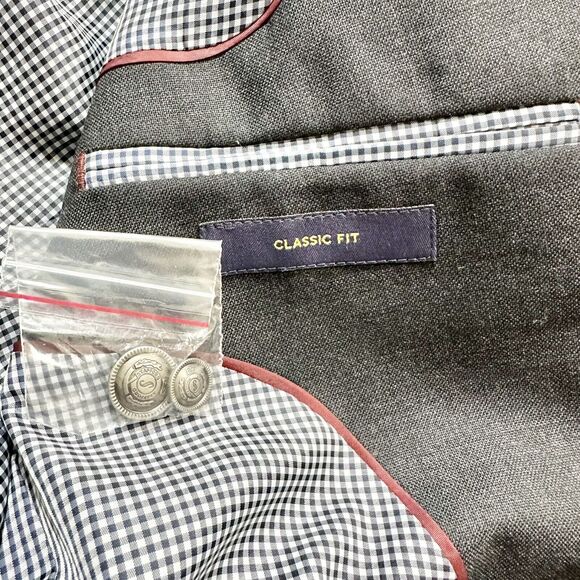 STAFFORD Mens Charcoal Wool Silver Buttons Blazer Jacket Sport Coat 42 R - Picture 5 of 9